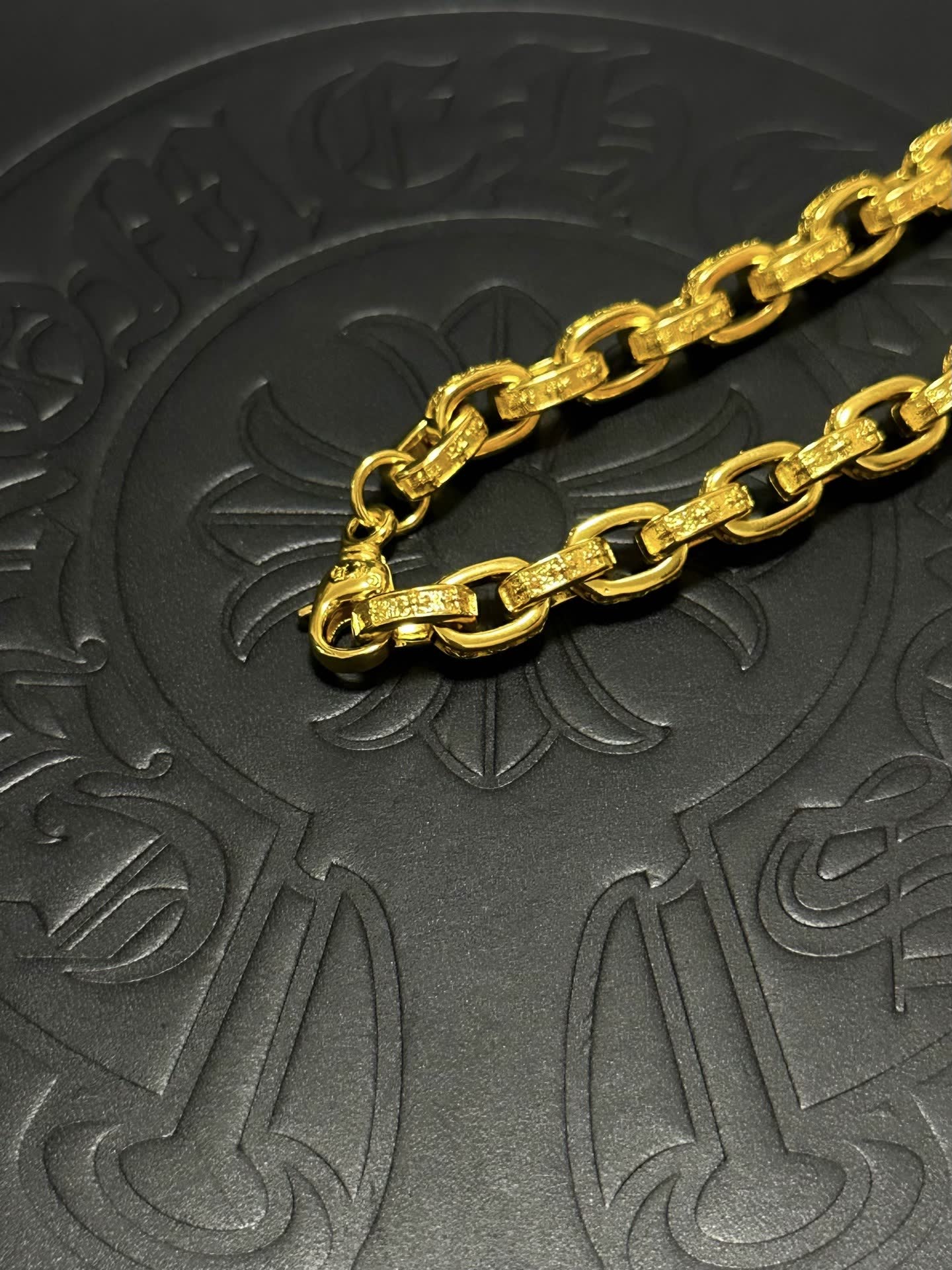 Chrome Hearts Gold Tone Bracelet with Pink Crystal Charm